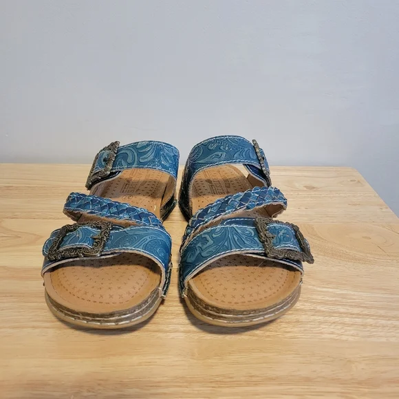 L'Artiste Blue Paisley Astra Slide Sandals Size 37/6.5-7 - Picture 2 of 8